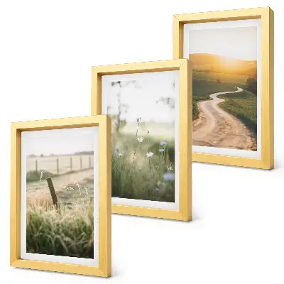 Krajina s lúkou, cestou a západom slnka triptych v ráme