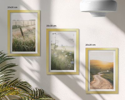Triptych v ráme Krajina s lúkou, cestou a západom slnka