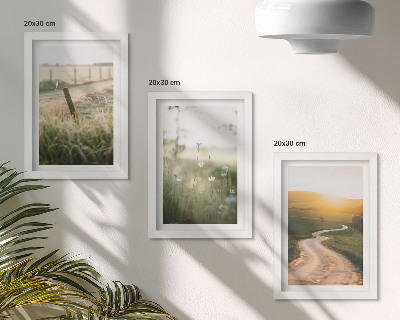 Triptych v ráme Krajina s lúkou, cestou a západom slnka