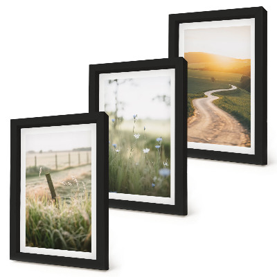 Triptych v ráme Krajina s lúkou, cestou a západom slnka
