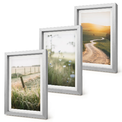 Triptych v ráme Krajina s lúkou, cestou a západom slnka