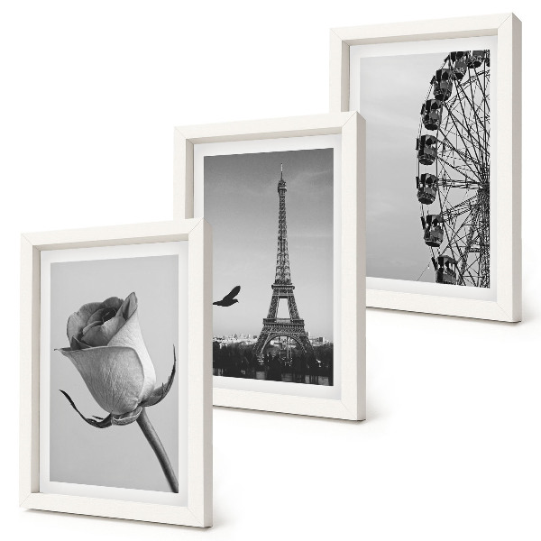 Triptych v ráme Ružová Eiffelova veža a ruské koleso v monochromatickom štýle