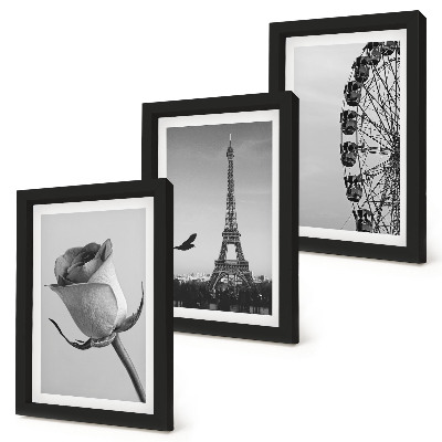 Triptych v ráme Ružová Eiffelova veža a ruské koleso v monochromatickom štýle