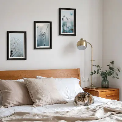 Jemné púpavy s kvapkami vody triptych v ráme