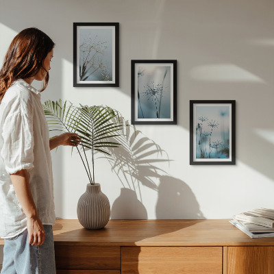 Triptych v ráme Jemné púpavy s kvapkami vody