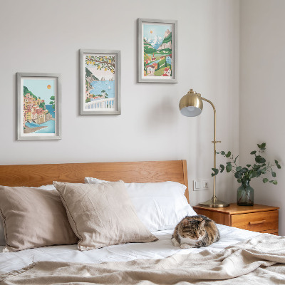 Triptych v ráme Výhľady na more s pastelovo sfarbenými domami
