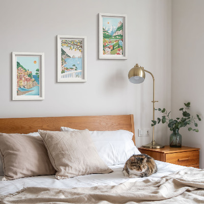 Triptych v ráme Výhľady na more s pastelovo sfarbenými domami