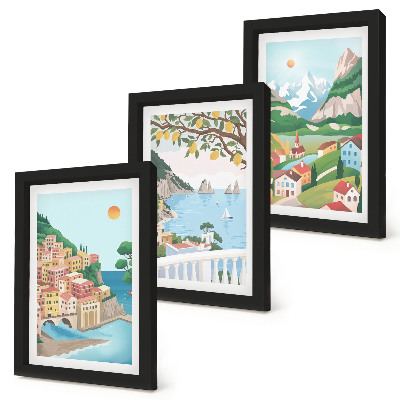 Triptych v ráme Výhľady na more s pastelovo sfarbenými domami