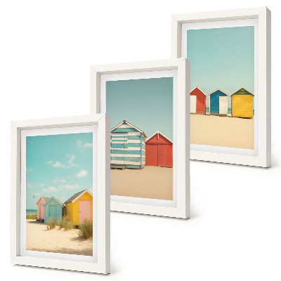 Triptych v ráme Farebné plážové domy za slnečného dňa
