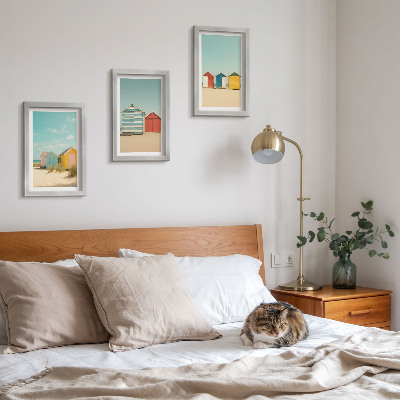 Triptych v ráme Farebné plážové domy za slnečného dňa