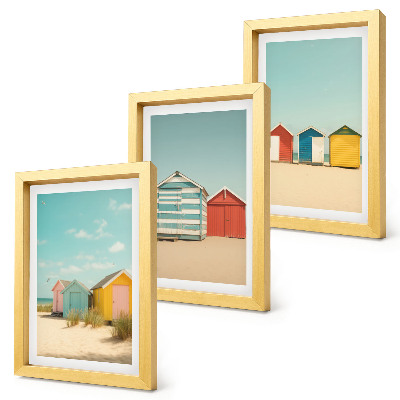 Triptych v ráme Farebné plážové domy za slnečného dňa