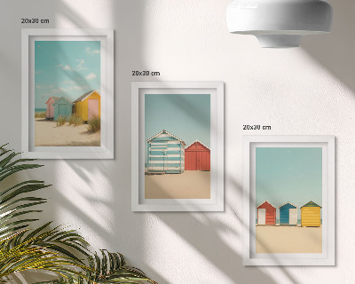 Triptych v ráme Farebné plážové domy za slnečného dňa