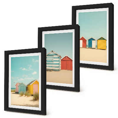 Triptych v ráme Farebné plážové domy za slnečného dňa