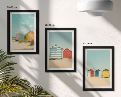 Triptych v ráme Farebné plážové domy za slnečného dňa