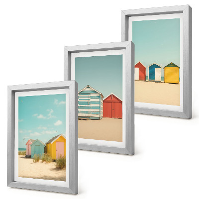 Triptych v ráme Farebné plážové domy za slnečného dňa