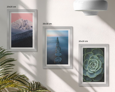 Triptych v ráme Hory s ružovou oblohou, vodou a zelenými sukulentmi