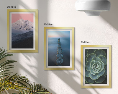 Triptych v ráme Hory s ružovou oblohou, vodou a zelenými sukulentmi