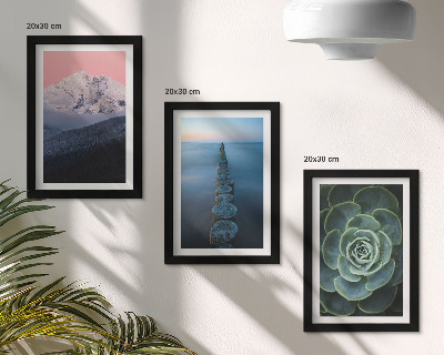 Triptych v ráme Hory s ružovou oblohou, vodou a zelenými sukulentmi