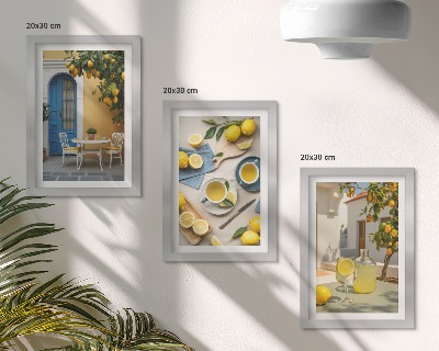 Triptych v ráme Citróny limonáda modré dvere letné výhľady