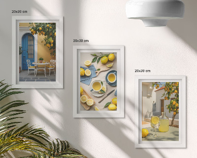 Triptych v ráme Citróny limonáda modré dvere letné výhľady