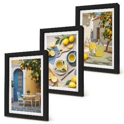 Triptych v ráme Citróny limonáda modré dvere letné výhľady
