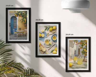 Triptych v ráme Citróny limonáda modré dvere letné výhľady