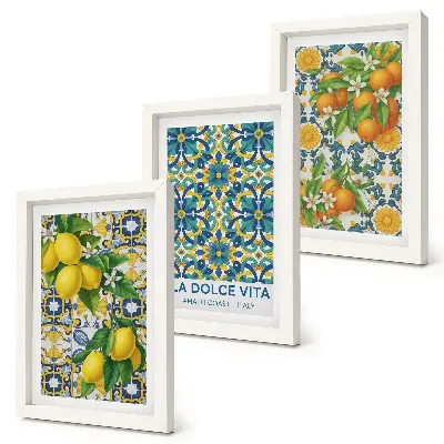 Citrónové kvety a pomaranče v talianskom štýle triptych v ráme