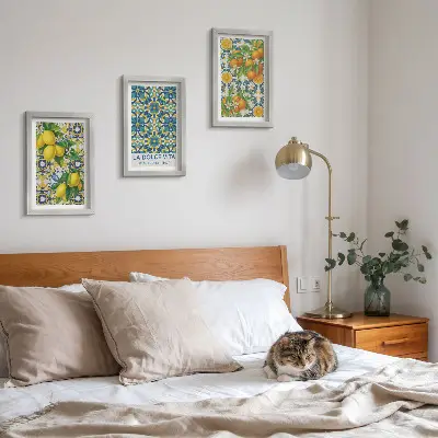 Citrónové kvety a pomaranče v talianskom štýle triptych v ráme