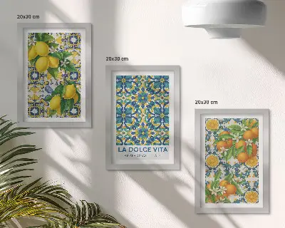 Citrónové kvety a pomaranče v talianskom štýle triptych v ráme