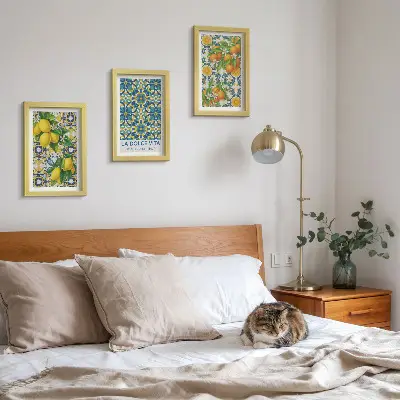 Citrónové kvety a pomaranče v talianskom štýle triptych v ráme