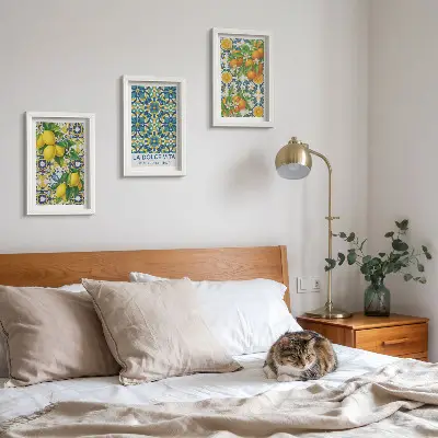 Citrónové kvety a pomaranče v talianskom štýle triptych v ráme