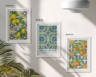 Citrónové kvety a pomaranče v talianskom štýle triptych v ráme