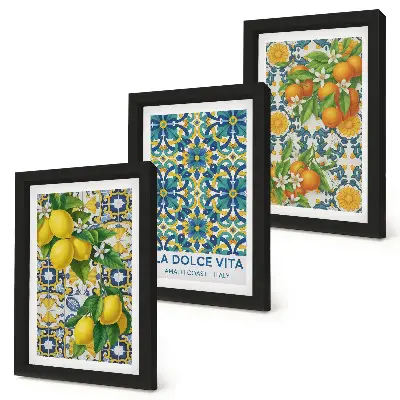 Citrónové kvety a pomaranče v talianskom štýle triptych v ráme