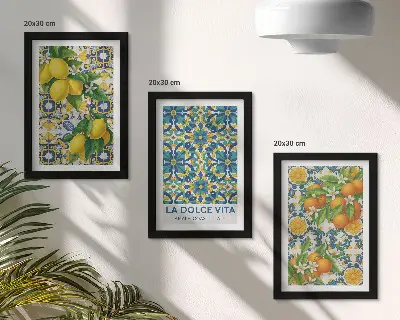 Citrónové kvety a pomaranče v talianskom štýle triptych v ráme