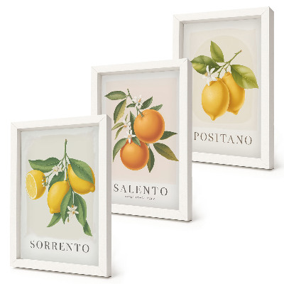 Triptych v ráme Citróny a pomaranče z talianskeho pobrežia Amalfi