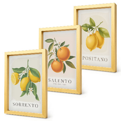 Triptych v ráme Citróny a pomaranče z talianskeho pobrežia Amalfi