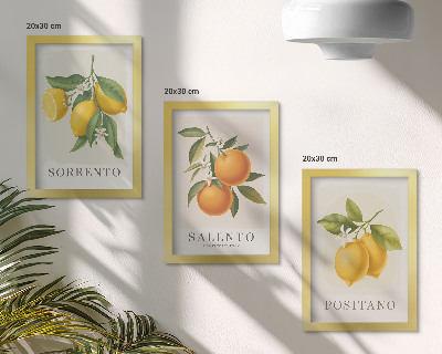 Triptych v ráme Citróny a pomaranče z talianskeho pobrežia Amalfi