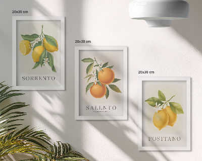 Triptych v ráme Citróny a pomaranče z talianskeho pobrežia Amalfi
