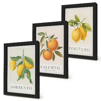 Triptych v ráme Citróny a pomaranče z talianskeho pobrežia Amalfi
