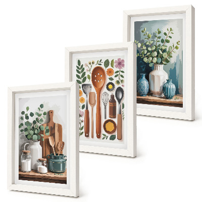 Triptych v ráme Kuchynské doplnky s rastlinami v modernom štýle