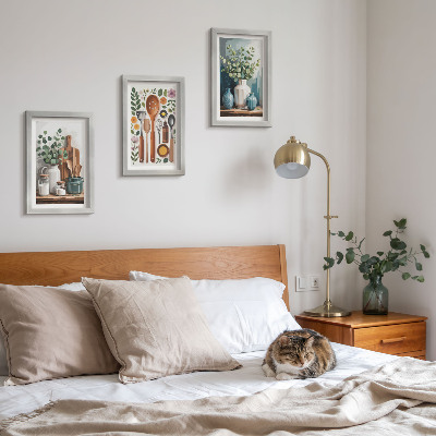 Triptych v ráme Kuchynské doplnky s rastlinami v modernom štýle