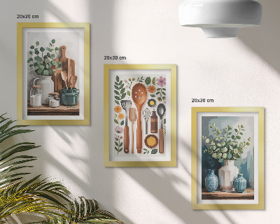 Triptych v ráme Kuchynské doplnky s rastlinami v modernom štýle