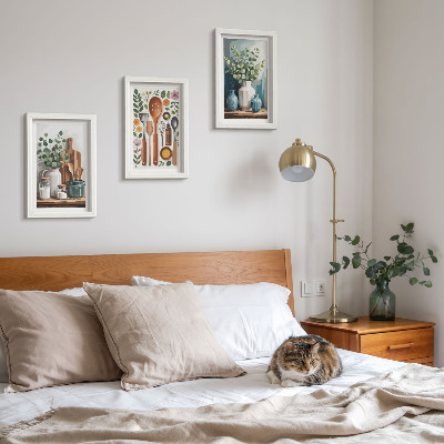 Triptych v ráme Kuchynské doplnky s rastlinami v modernom štýle