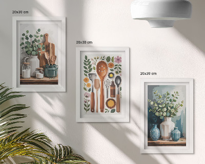 Triptych v ráme Kuchynské doplnky s rastlinami v modernom štýle