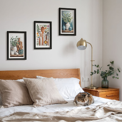 Triptych v ráme Kuchynské doplnky s rastlinami v modernom štýle