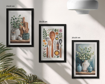 Triptych v ráme Kuchynské doplnky s rastlinami v modernom štýle