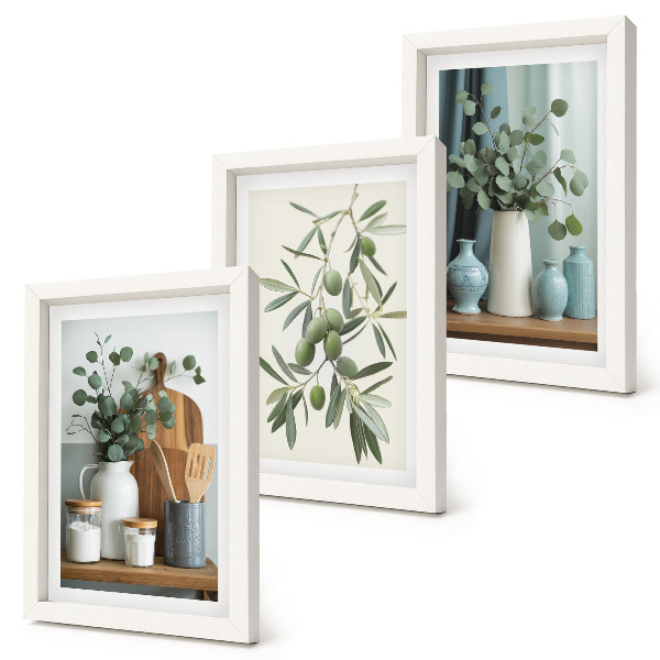 Triptych v ráme Estetika zelených olív a eukalyptových konárov