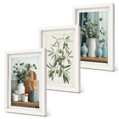 Triptych v ráme Estetika zelených olív a eukalyptových konárov