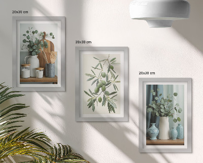 Triptych v ráme Estetika zelených olív a eukalyptových konárov