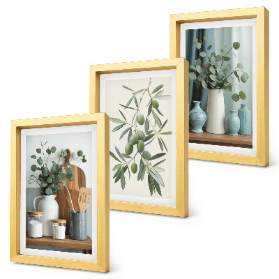 Triptych v ráme Estetika zelených olív a eukalyptových konárov